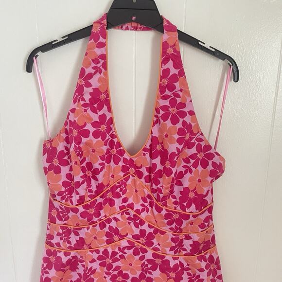 Y2K Pink Floral Halter Dress Size 14 Fit & Flare Babydoll Retro Summer - Picture 6 of 12